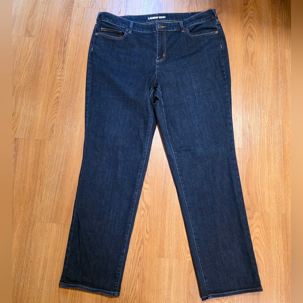 Lands End Dark Wash Straight Leg Stretch Denim Jeans Women's Plus Size 20W